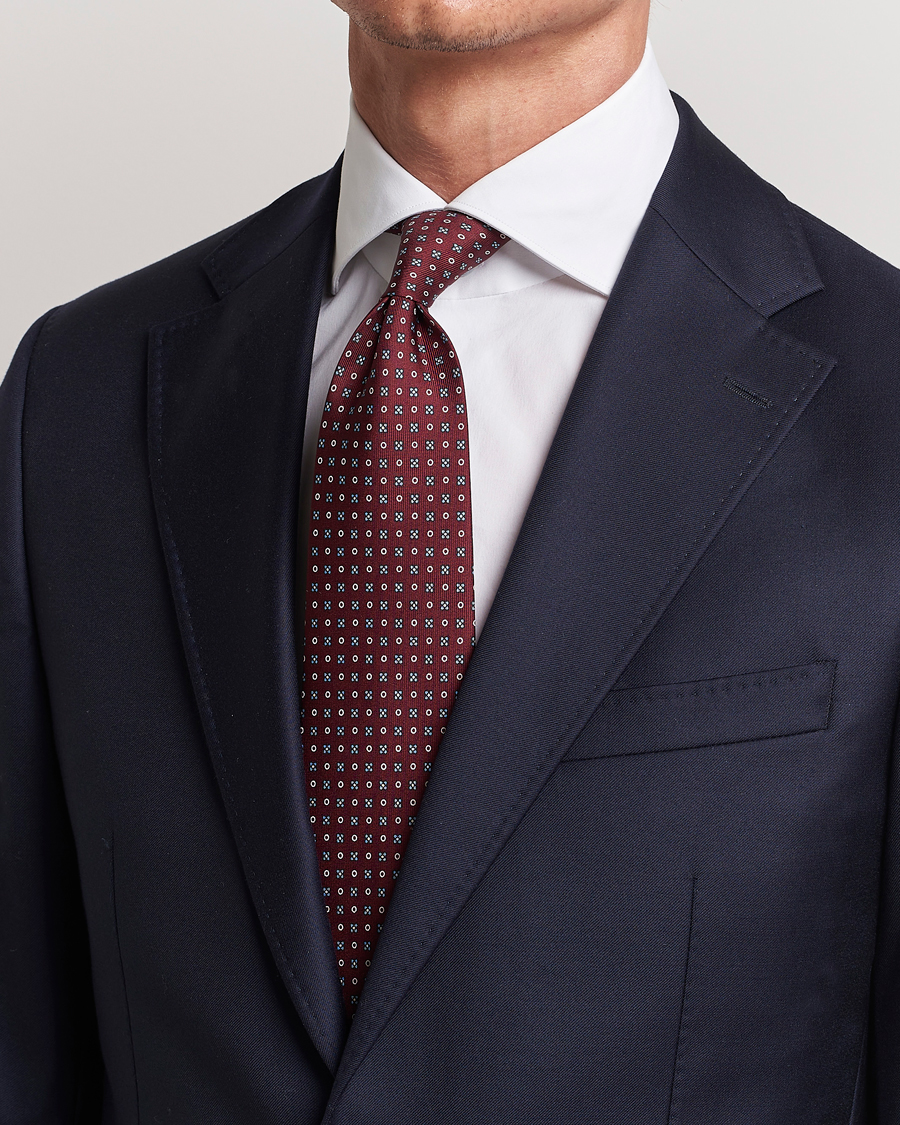 Herr | E. Marinella 3-Fold Printed Silk Tie Burgundy | E. Marinella | 3-Fold Printed Silk Tie Burgundy