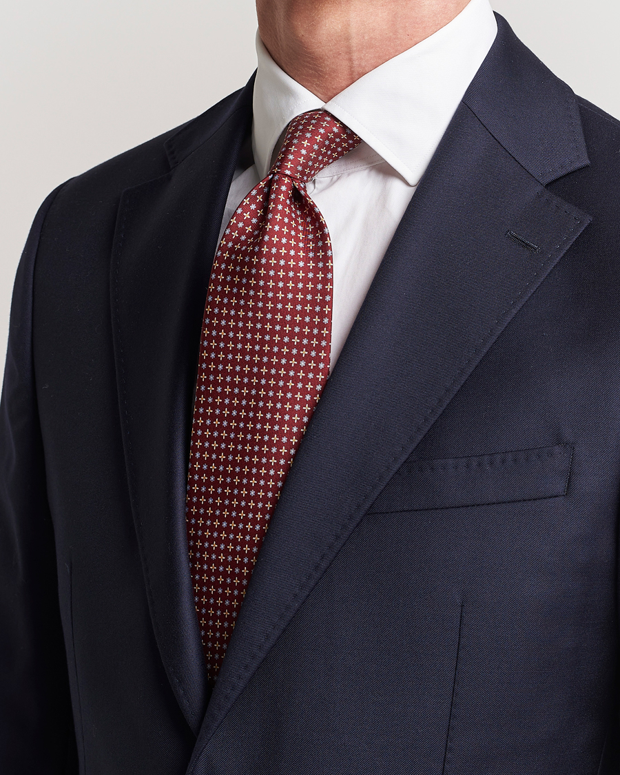 Herr | E. Marinella 3-Fold Printed Silk Tie Burgundy | E. Marinella | 3-Fold Printed Silk Tie Burgundy