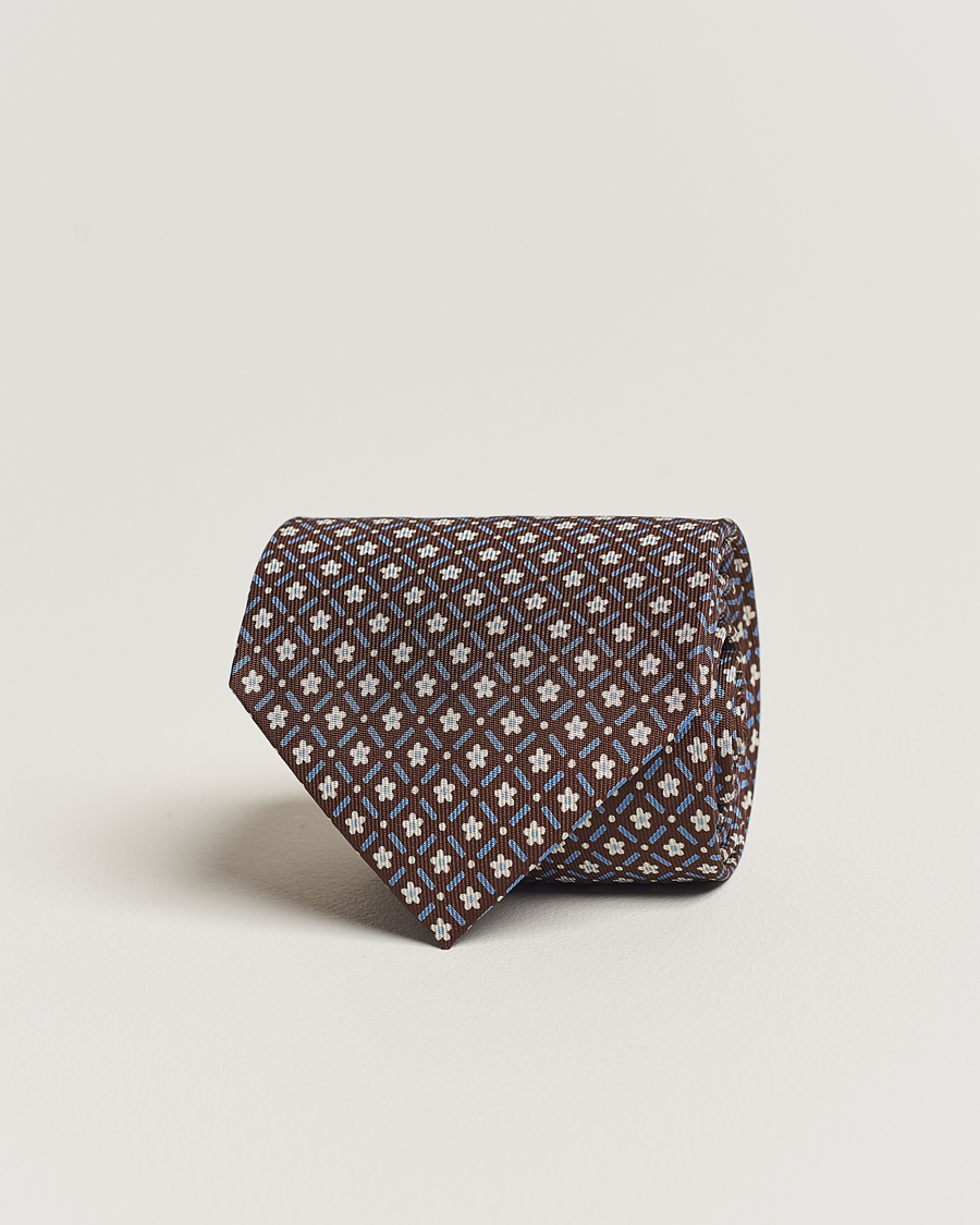 Herr | E. Marinella 3-Fold Printed Silk Tie Dark Brown | E. Marinella | 3-Fold Printed Silk Tie Dark Brown
