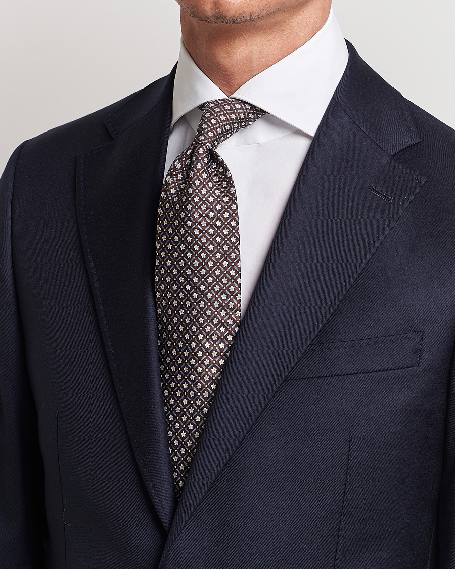 Herr | | E. Marinella | 3-Fold Printed Silk Tie Dark Brown
