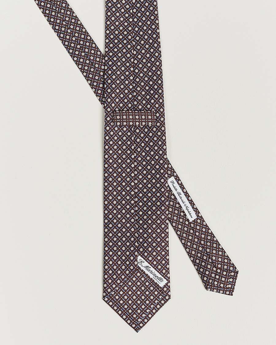 Herr | E. Marinella 3-Fold Printed Silk Tie Dark Brown | E. Marinella | 3-Fold Printed Silk Tie Dark Brown