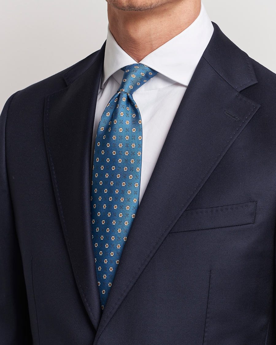 Herr | E. Marinella 3-Fold Printed Silk Tie Blue | E. Marinella | 3-Fold Printed Silk Tie Blue