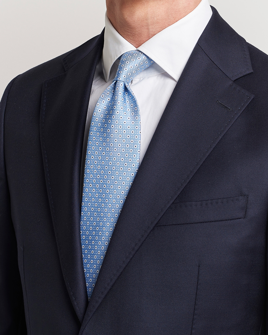 Herr | E. Marinella 3-Fold Printed Silk Tie Light Blue | E. Marinella | 3-Fold Printed Silk Tie Light Blue