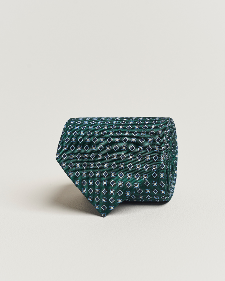 Herr | E. Marinella 3-Fold Printed Silk Tie Dark Green | E. Marinella | 3-Fold Printed Silk Tie Dark Green