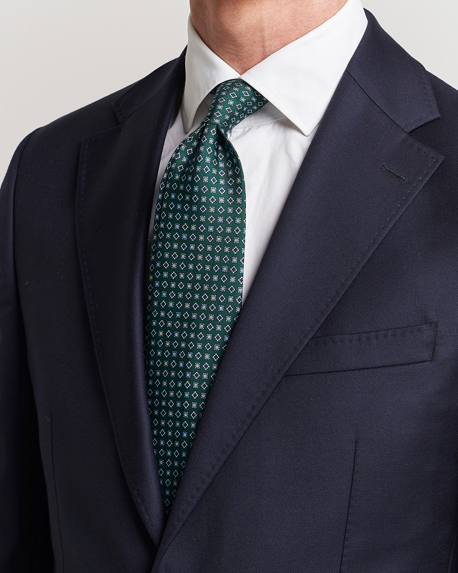 Herr | E. Marinella 3-Fold Printed Silk Tie Dark Green | E. Marinella | 3-Fold Printed Silk Tie Dark Green