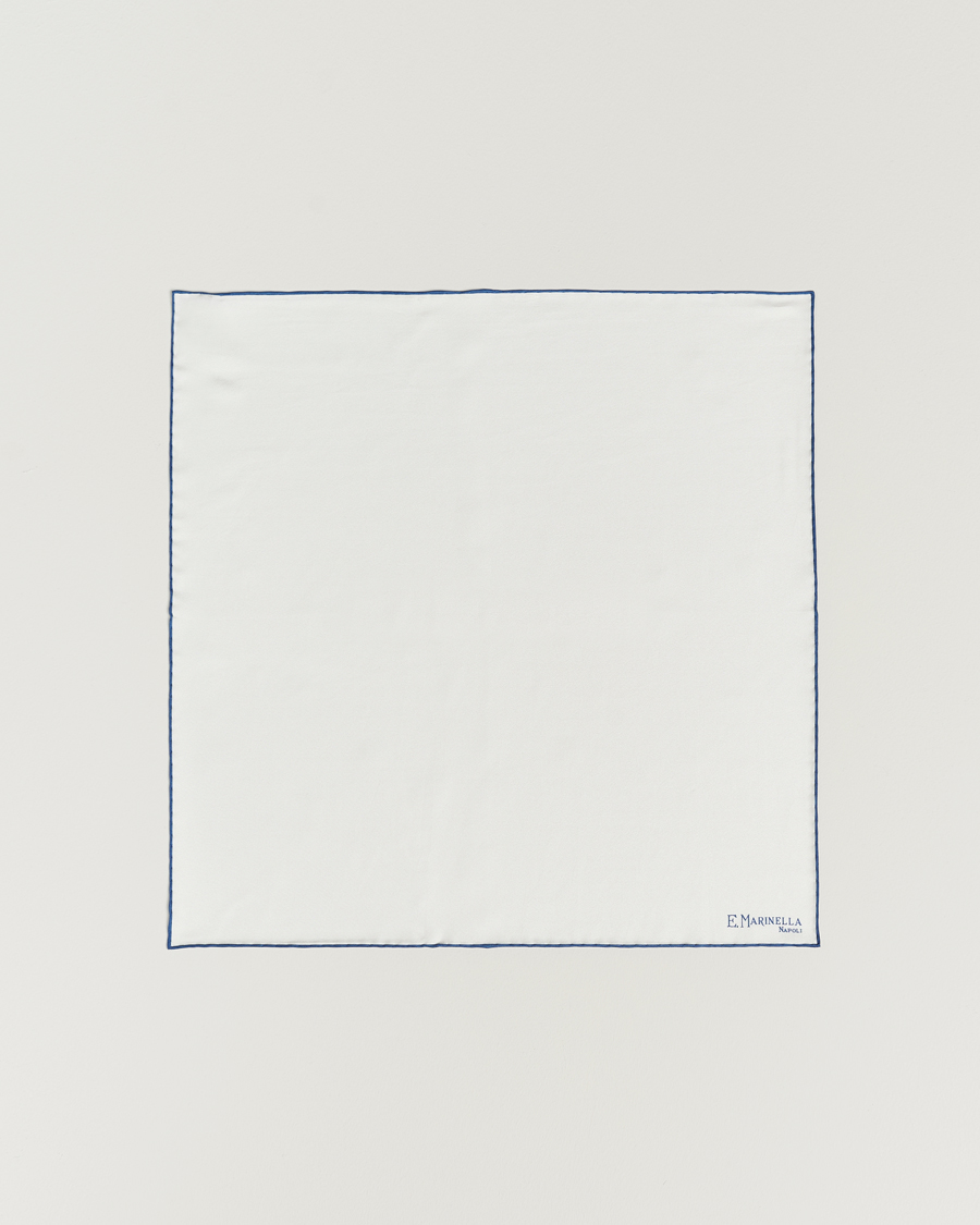 Herr |  | E. Marinella | Silk Pocket Square White/Blue