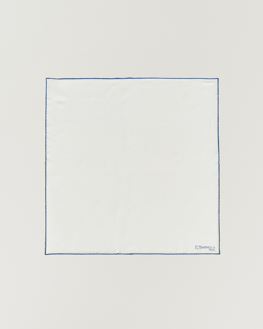 Herr | E. Marinella Silk Pocket Square White/Blue | E. Marinella | Silk Pocket Square White/Blue