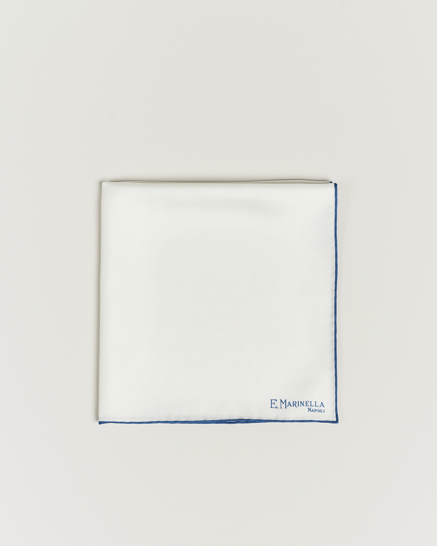 Herr | E. Marinella Silk Pocket Square White/Blue | E. Marinella | Silk Pocket Square White/Blue