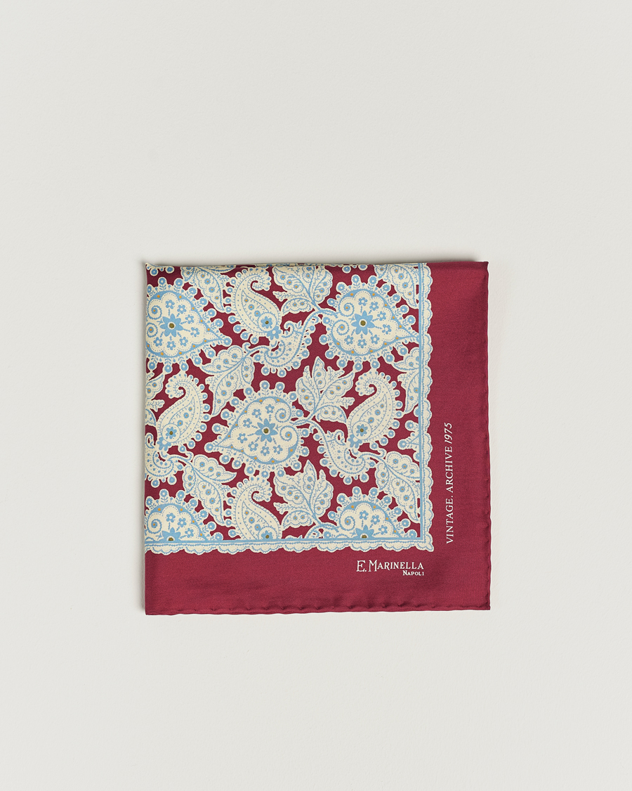 Herr | E. Marinella Paisley Silk Pocket Square Burgundy | E. Marinella | Paisley Silk Pocket Square Burgundy