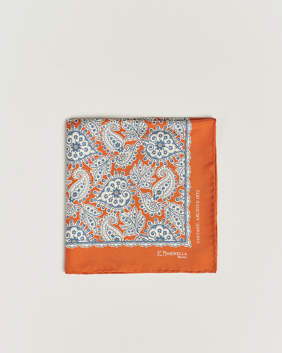 Herr | E. Marinella Paisley Silk Pocket Square Orange | E. Marinella | Paisley Silk Pocket Square Orange