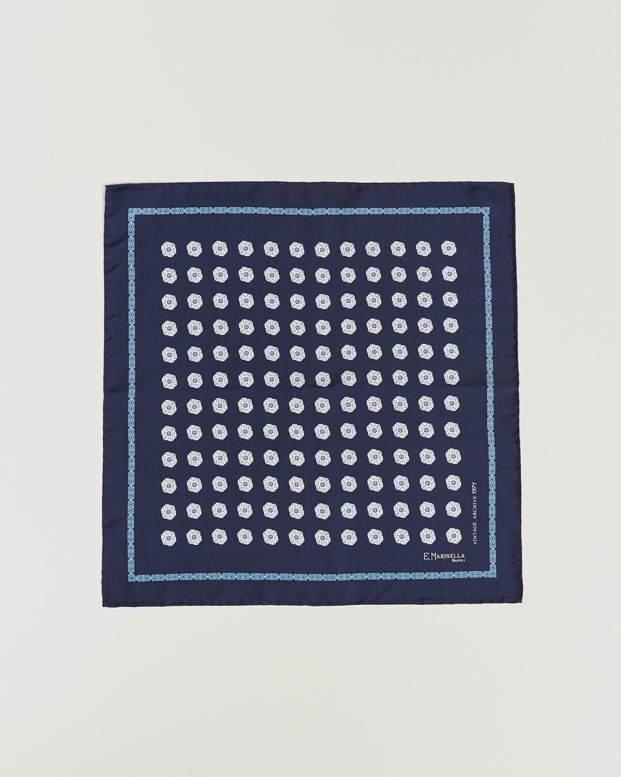 Herr | E. Marinella Printed Silk Pocket Square Navy | E. Marinella | Printed Silk Pocket Square Navy