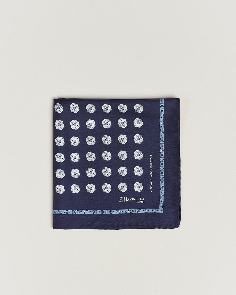 Herr | E. Marinella Printed Silk Pocket Square Navy | E. Marinella | Printed Silk Pocket Square Navy
