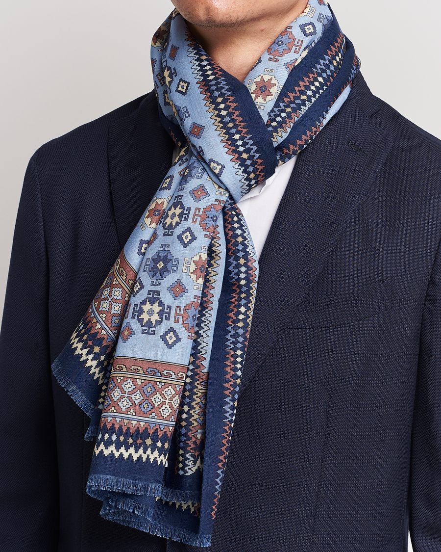 Herr |  | E. Marinella | Wool/Silk Printed Scarf Navy/Light Blue