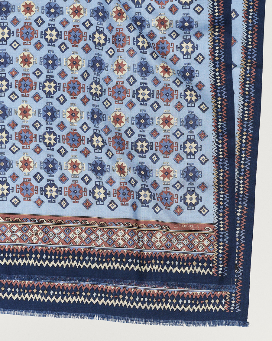 Herr | E. Marinella Wool/Silk Printed Scarf Navy/Light Blue | E. Marinella | Wool/Silk Printed Scarf Navy/Light Blue