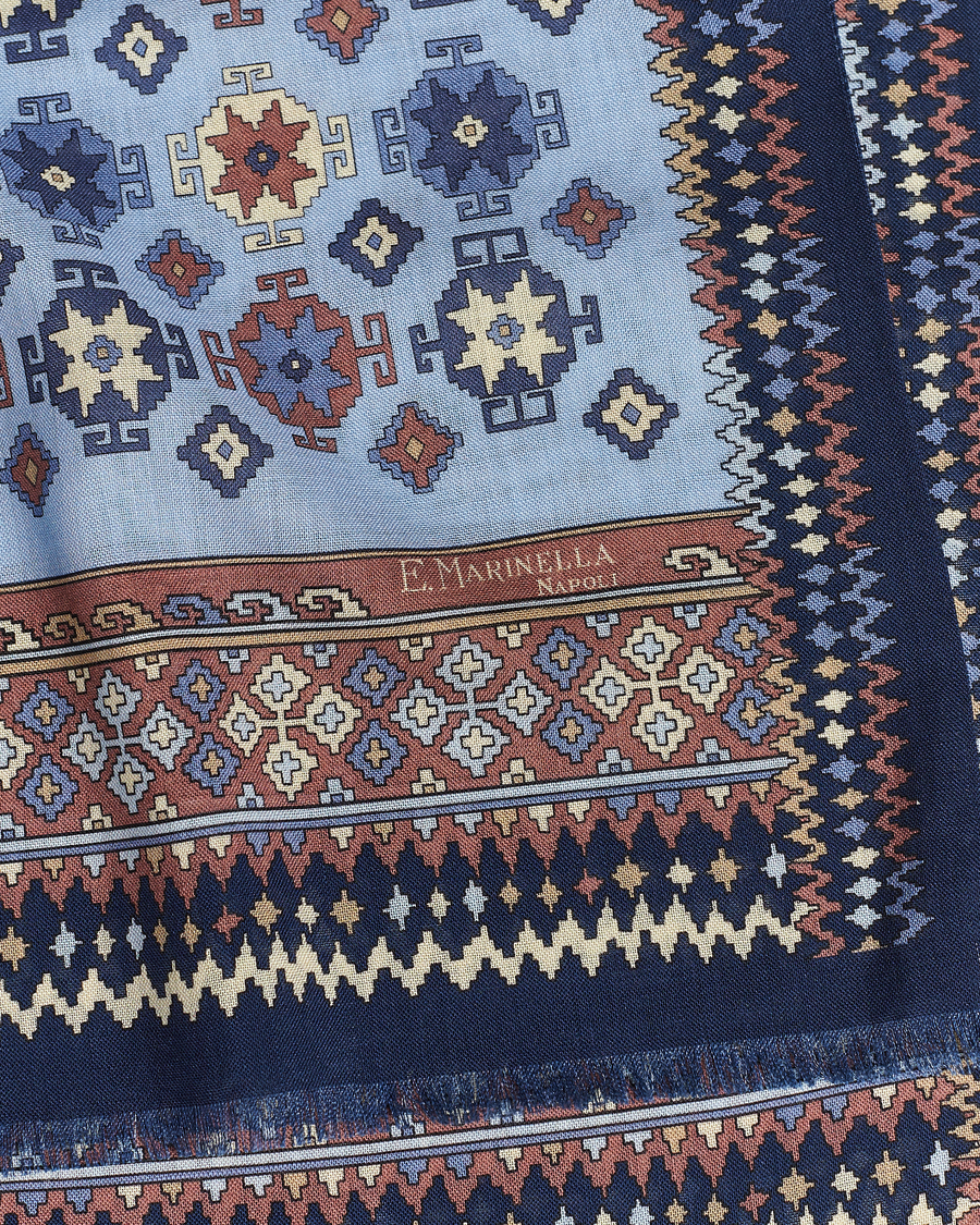 Herr | E. Marinella Wool/Silk Printed Scarf Navy/Light Blue | E. Marinella | Wool/Silk Printed Scarf Navy/Light Blue