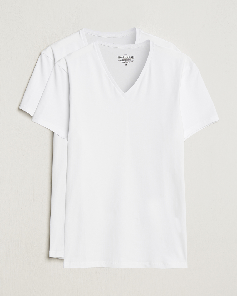 Herr | T-Shirts | Bread & Boxers | 2-Pack V-Neck T-Shirt White