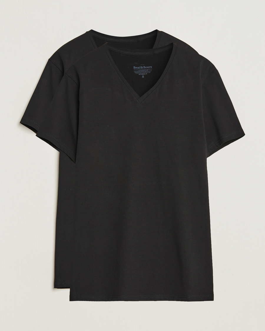 Herr | T-Shirts | Bread & Boxers | 2-Pack V-Neck T-Shirt Black