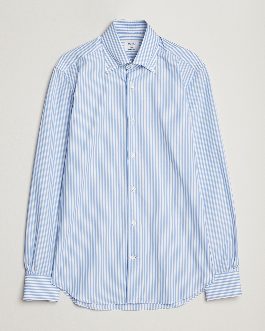 Herr | Skjortor | Mazzarelli | Soft Button Down Striped Shirt Light Blue