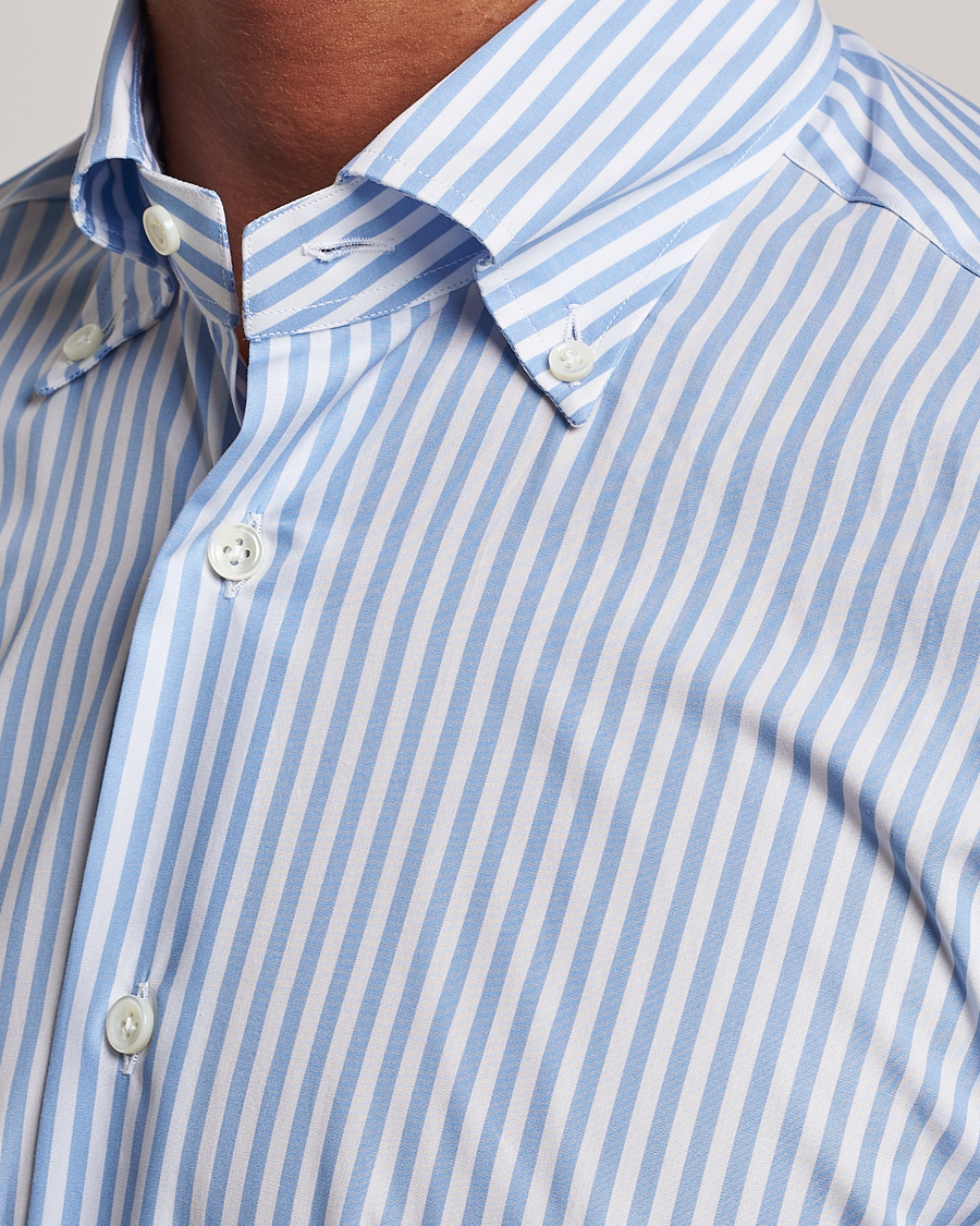 Herr | Skjortor | Mazzarelli | Soft Button Down Striped Shirt Light Blue