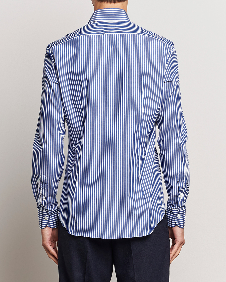 Herr | Skjortor | Mazzarelli | Soft Button Down Striped Shirt Dark Blue