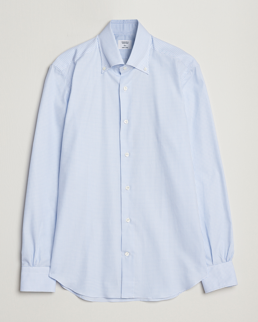 Herr | Skjortor | Mazzarelli | Soft Button Down Checked Shirt Light Blue