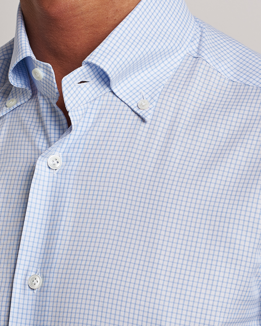 Herr | Skjortor | Mazzarelli | Soft Button Down Checked Shirt Light Blue