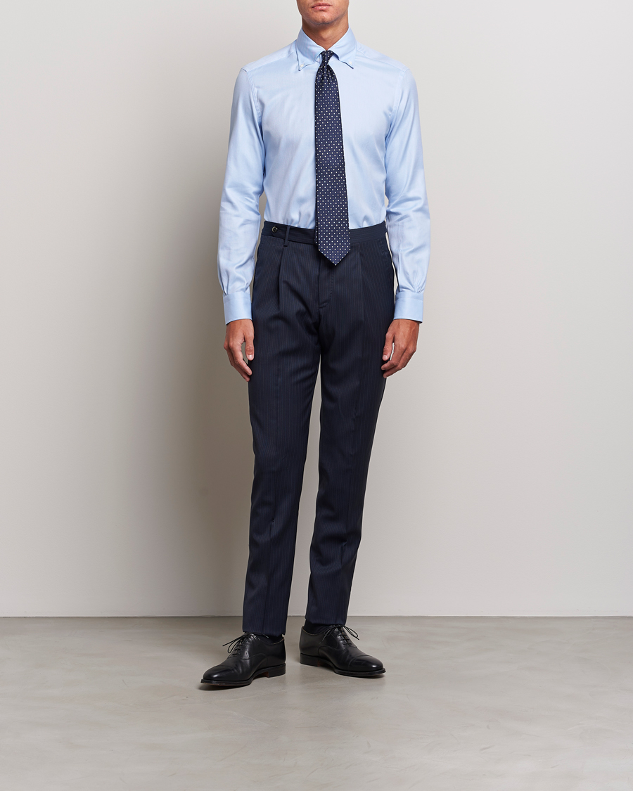 Herr | Skjortor | Mazzarelli | Soft Button Down Twill Shirt Light Blue