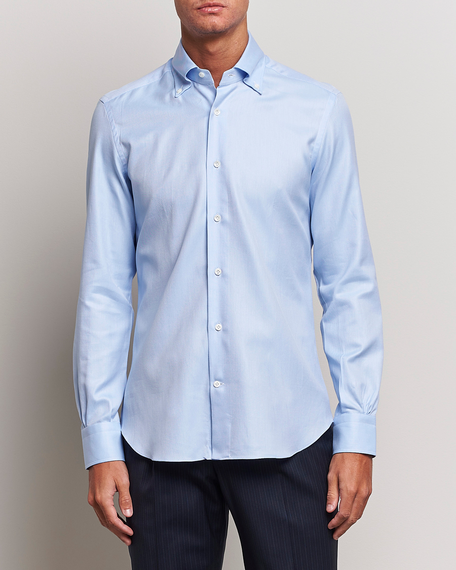 Herr | Casualskjortor | Mazzarelli | Soft Button Down Twill Shirt Light Blue