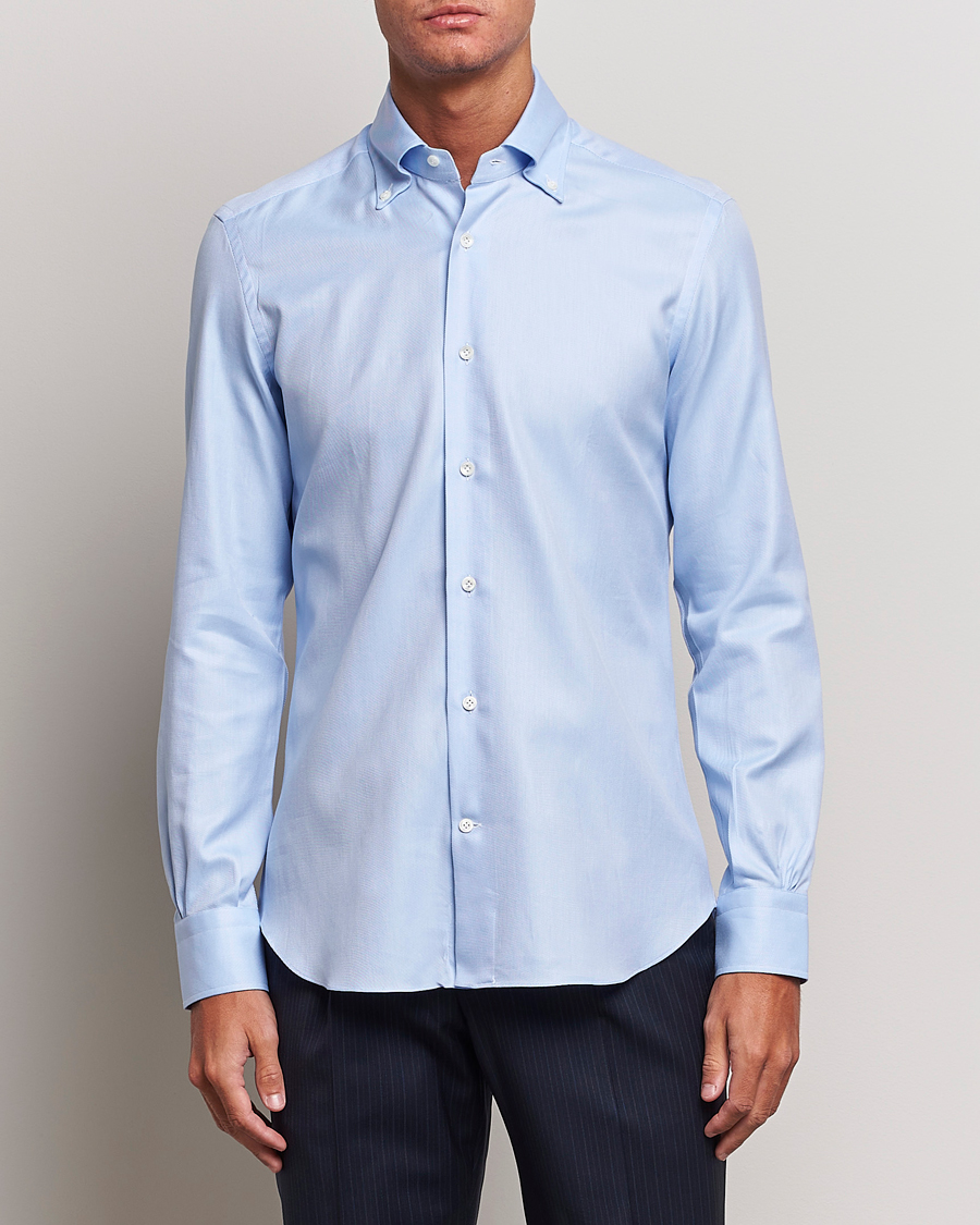 Herr | | Mazzarelli | Soft Button Down Twill Shirt Light Blue