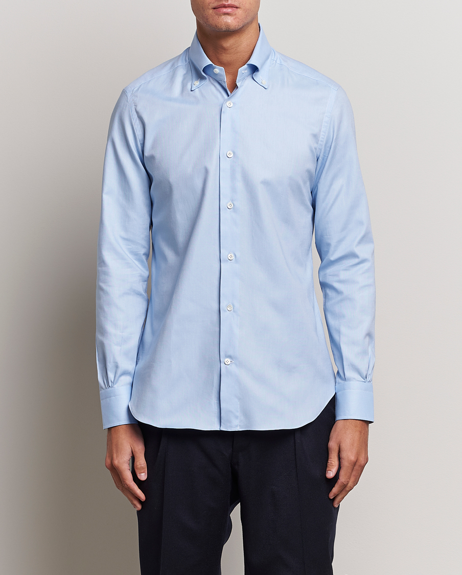 Herr |  | Mazzarelli | Soft Washed Button Down Oxford Shirt Light Blue