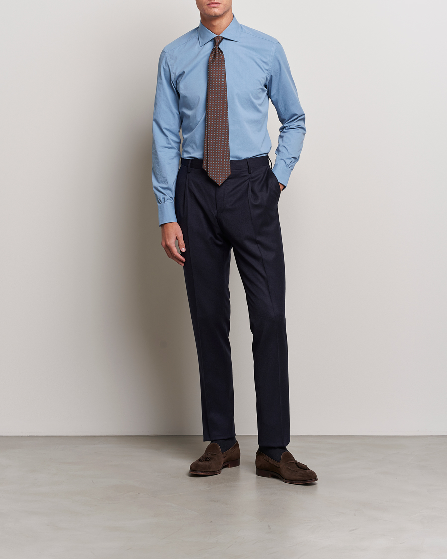 Herr | Skjortor | Mazzarelli | Soft Twill Cotton Shirt Light Blue