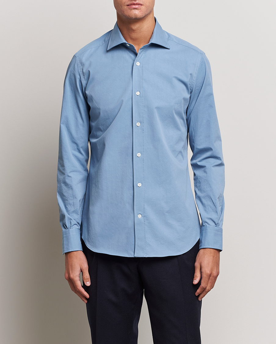 Herr | Skjortor | Mazzarelli | Soft Twill Cotton Shirt Light Blue