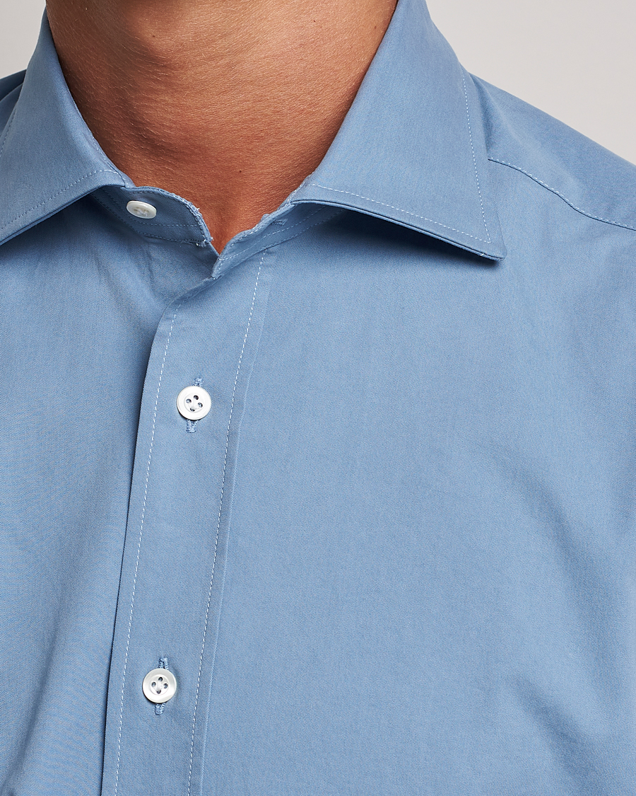 Herr | Skjortor | Mazzarelli | Soft Twill Cotton Shirt Light Blue