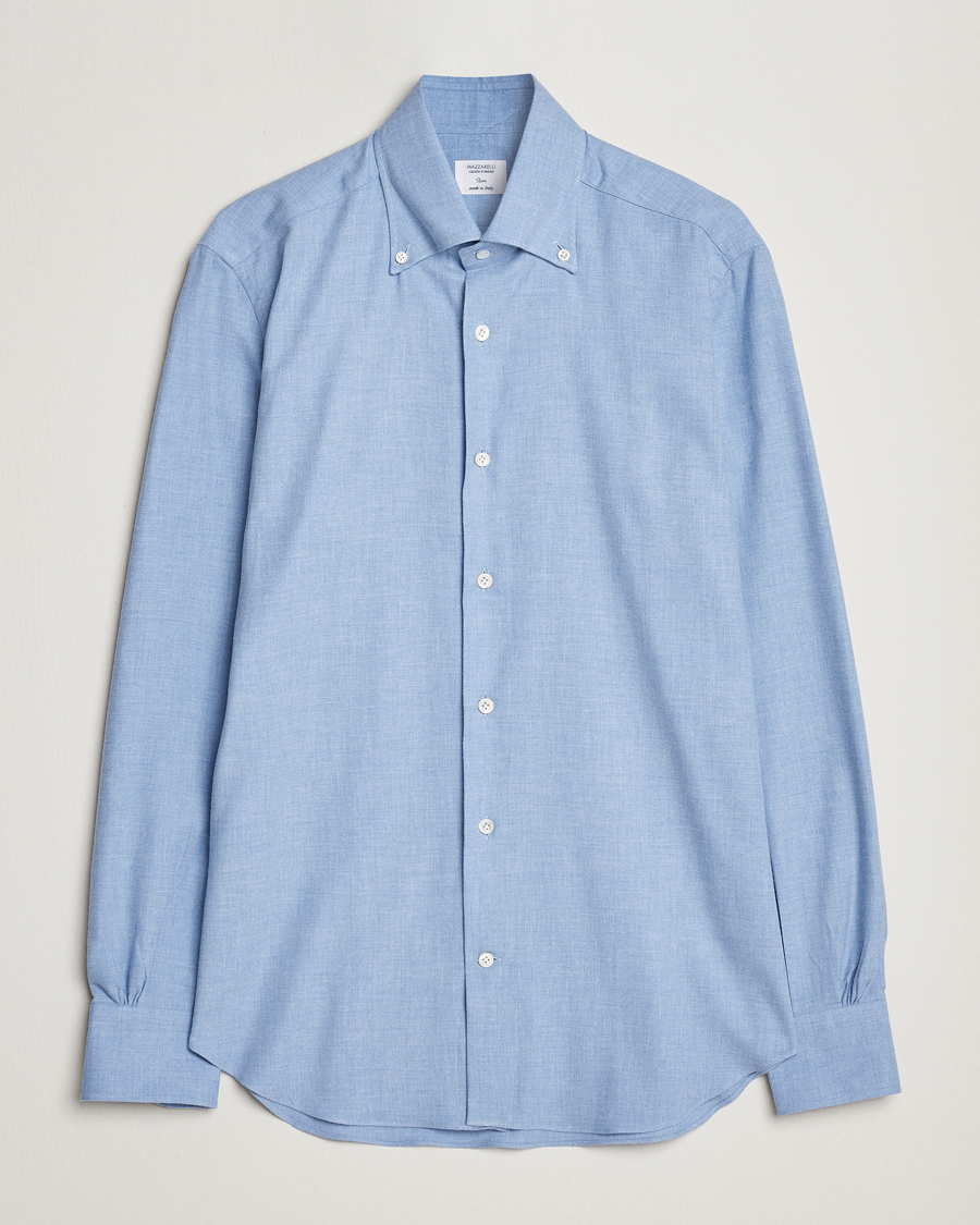 Herr | Skjortor | Mazzarelli | Soft Button Down Flannel Shirt Light Blue