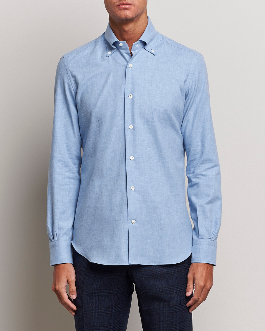 Herr | Casual | Mazzarelli | Soft Button Down Flannel Shirt Light Blue