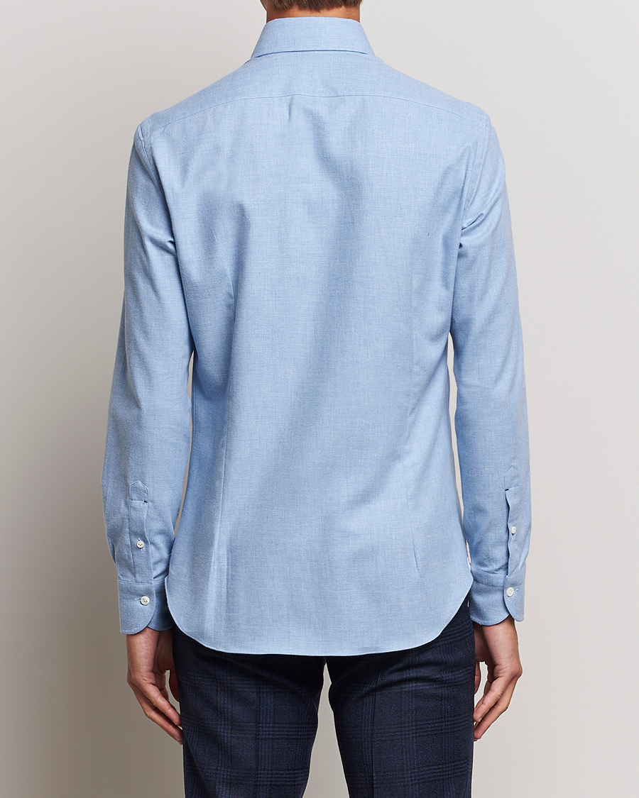Herr | Skjortor | Mazzarelli | Soft Button Down Flannel Shirt Light Blue