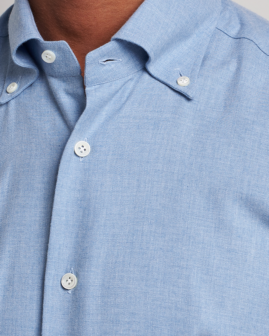 Herr | Skjortor | Mazzarelli | Soft Button Down Flannel Shirt Light Blue