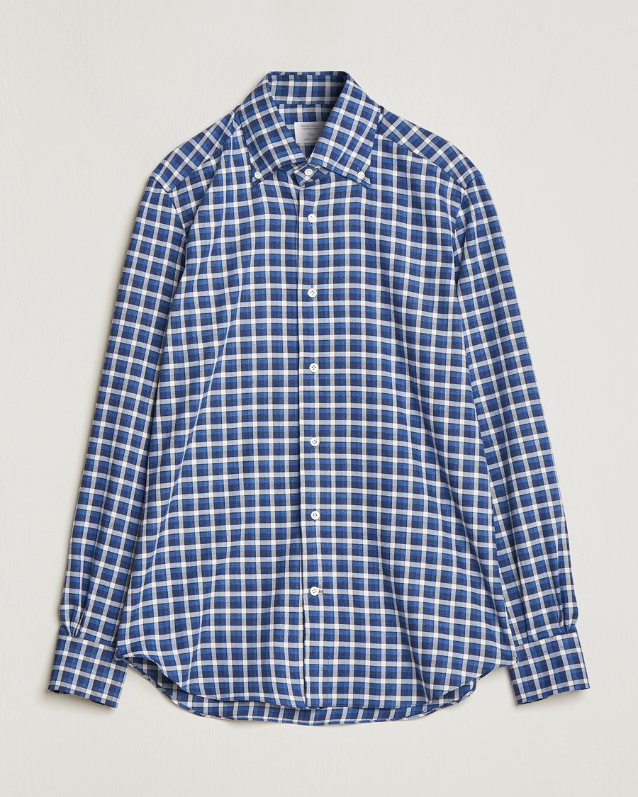 Herr | Skjortor | Mazzarelli | Soft Button Down Flannel Shirt Dark Blue