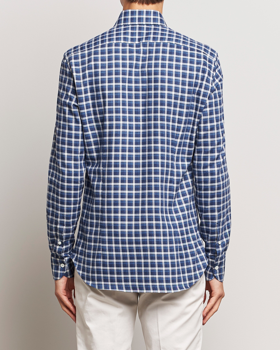 Herr | Skjortor | Mazzarelli | Soft Button Down Flannel Shirt Dark Blue