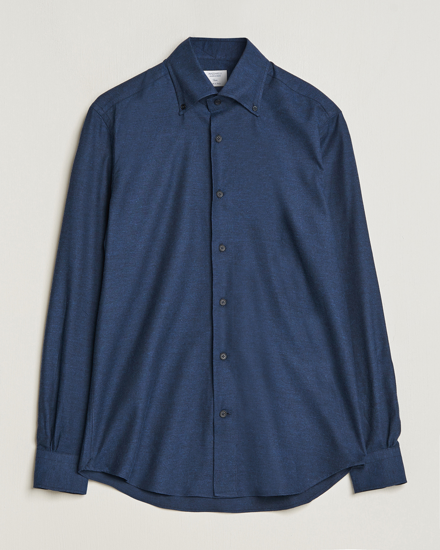 Herr | Skjortor | Mazzarelli | Soft Button Down Flannel Shirt Navy