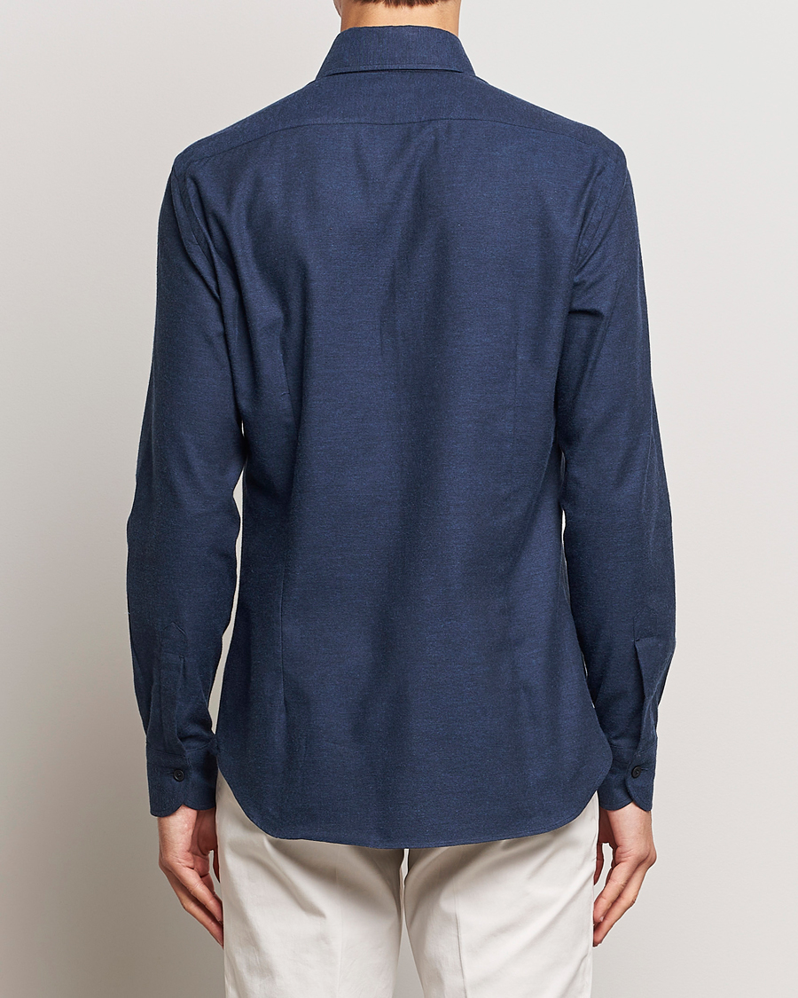 Herr | Skjortor | Mazzarelli | Soft Button Down Flannel Shirt Navy