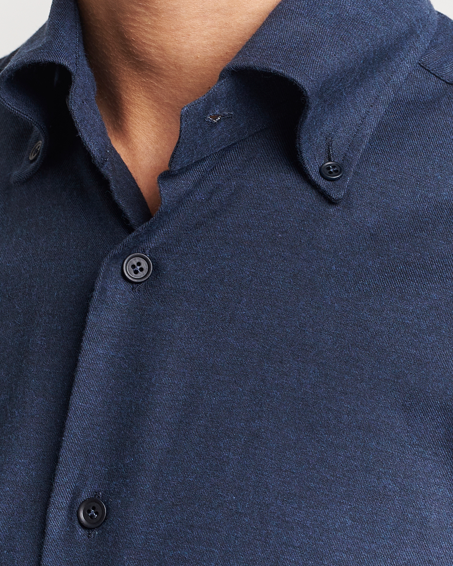 Herr | Skjortor | Mazzarelli | Soft Button Down Flannel Shirt Navy