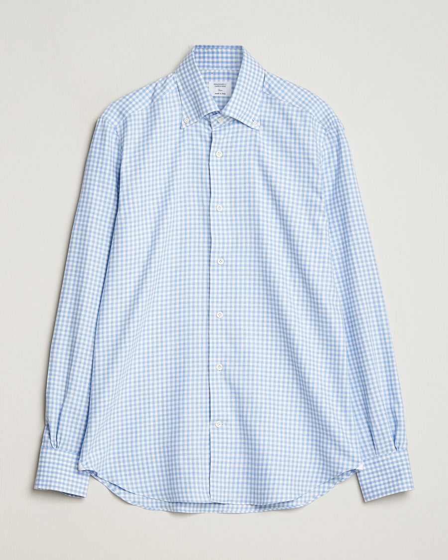 Herr | Skjortor | Mazzarelli | Soft Button Down Flannel Shirt Light Blue