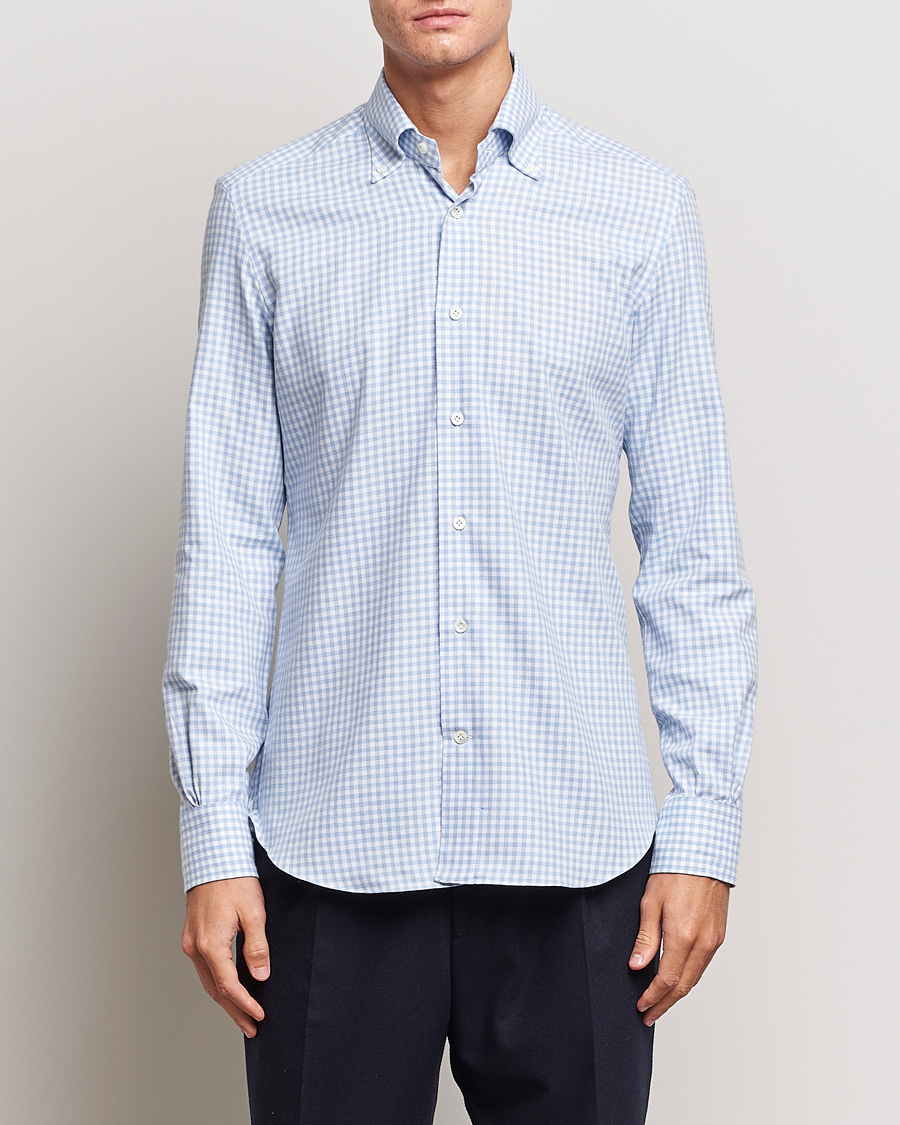 Herr |  | Mazzarelli | Soft Button Down Flannel Shirt Light Blue