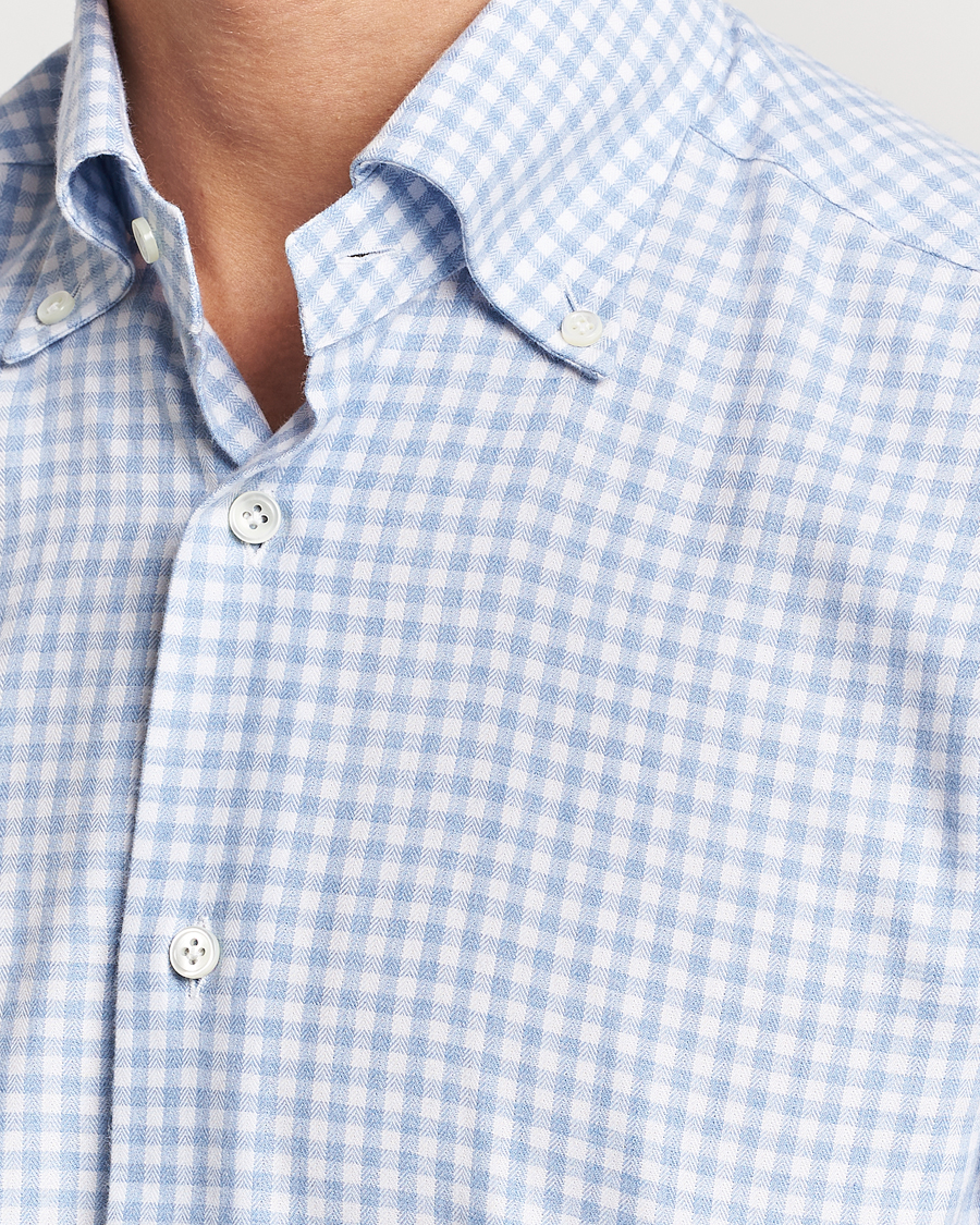 Herr | Skjortor | Mazzarelli | Soft Button Down Flannel Shirt Light Blue