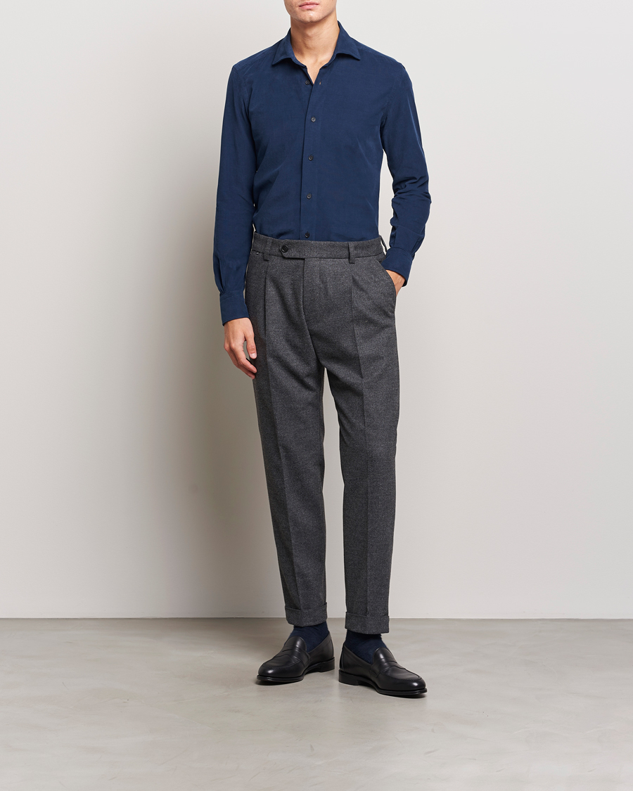 Herr | Skjortor | Mazzarelli | Soft Corduroy Shirt Navy