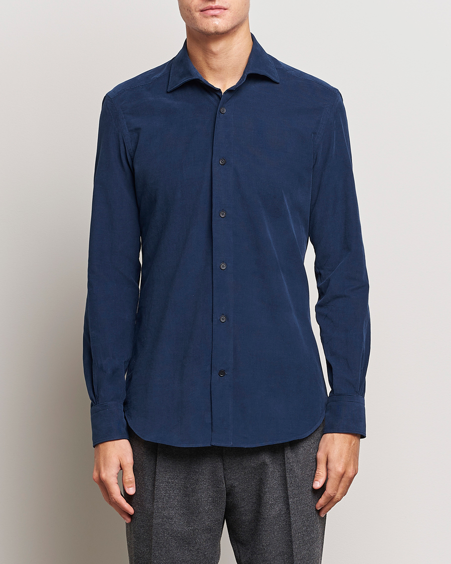 Herr | Manchesterskjortor | Mazzarelli | Soft Button Down Corduroy Shirt Navy