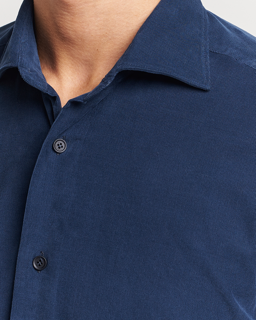 Herr | Skjortor | Mazzarelli | Soft Corduroy Shirt Navy