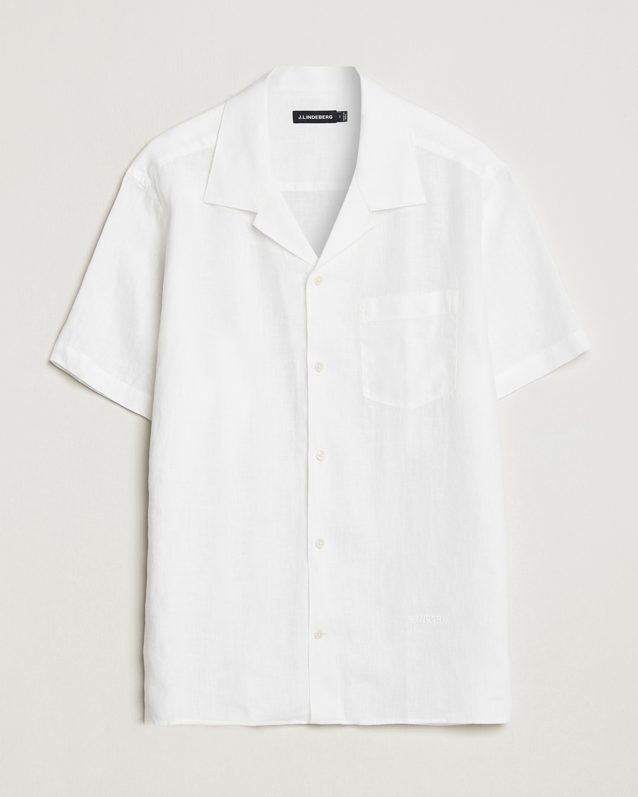 Herr | Skjortor | J.Lindeberg | Reg Fit Linen Melange Short Sleeve Shirt White