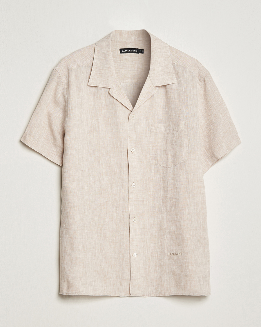 Herr | Skjortor | J.Lindeberg | Reg Fit Linen Melange Short Sleeve Shirt Safari Beige